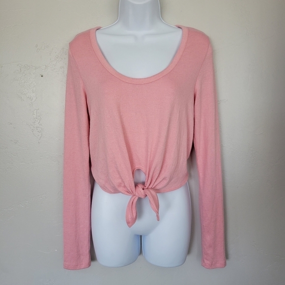 Wilfred Free Women's Medium Baby Pink Long Sleeve Shirt Knot Front Soft Crop - Picture 1 of 7